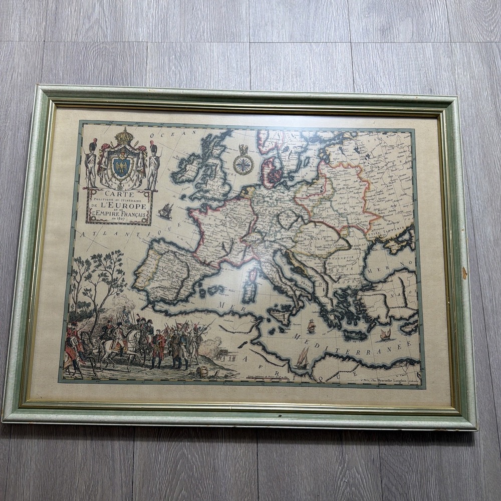 MAP Vintage European Map Print Of Europe 17x22.8"‎ Framed VTG Art Print Napoleon